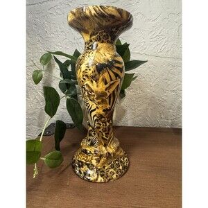 La Vie African Animal Safari 9” Candelabra Collage Lion Leopard Zebra & Giraffe